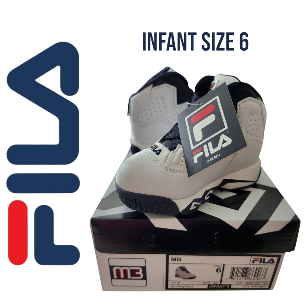 FILA MB 7BM01257-125 White/Navy/Red High Top Sneakers Infant‎ Size 6 NWT